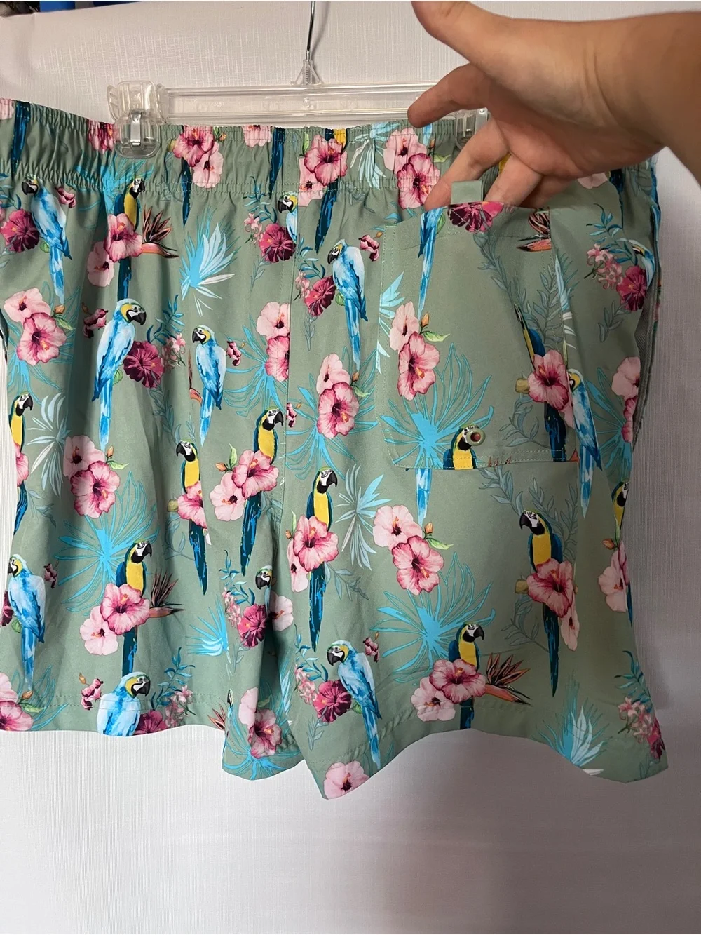 George Floral Parrot Swim Trunks in Sage Green and Pink XL new